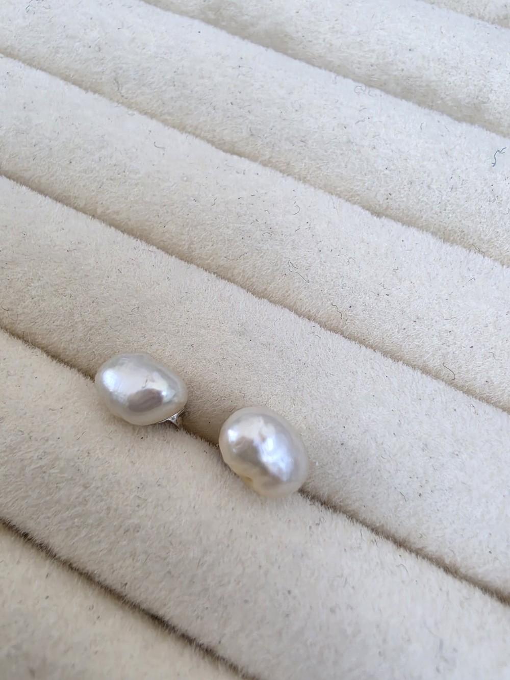 Lustrous White Baroque Pearl Stud Earrings Sterling Silver Post & Backing